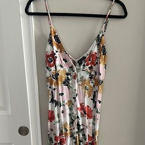 VOLCOM Slip Dress with Spaghetti Straps - White Base, Red & Mustard Flowers